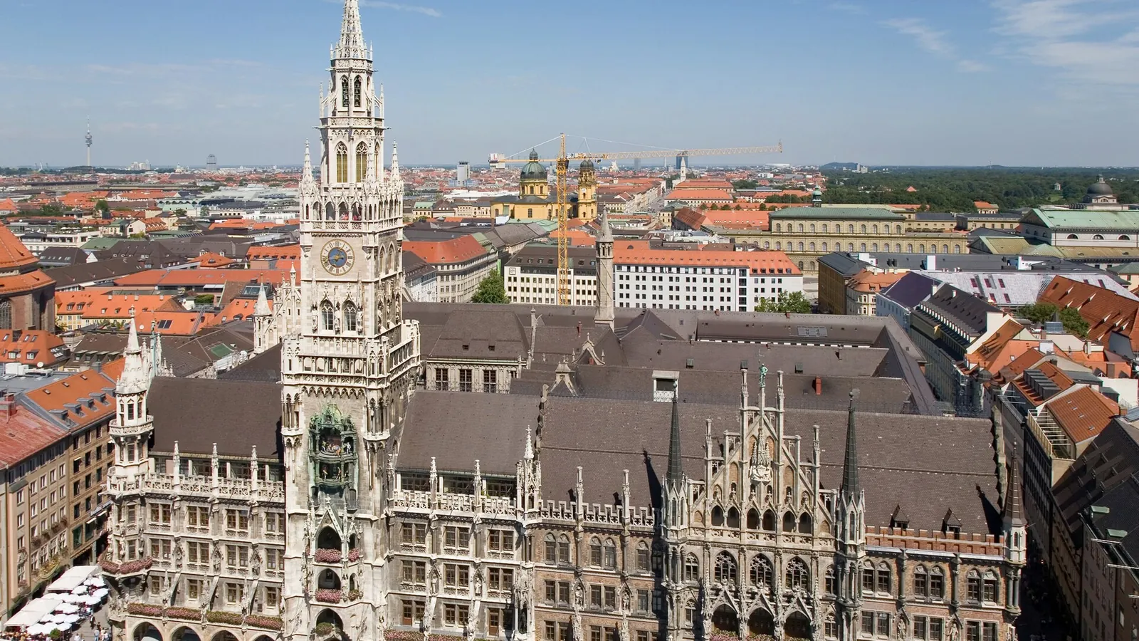 The Gothic towers of Munich's New Town Hall on Marienplatz