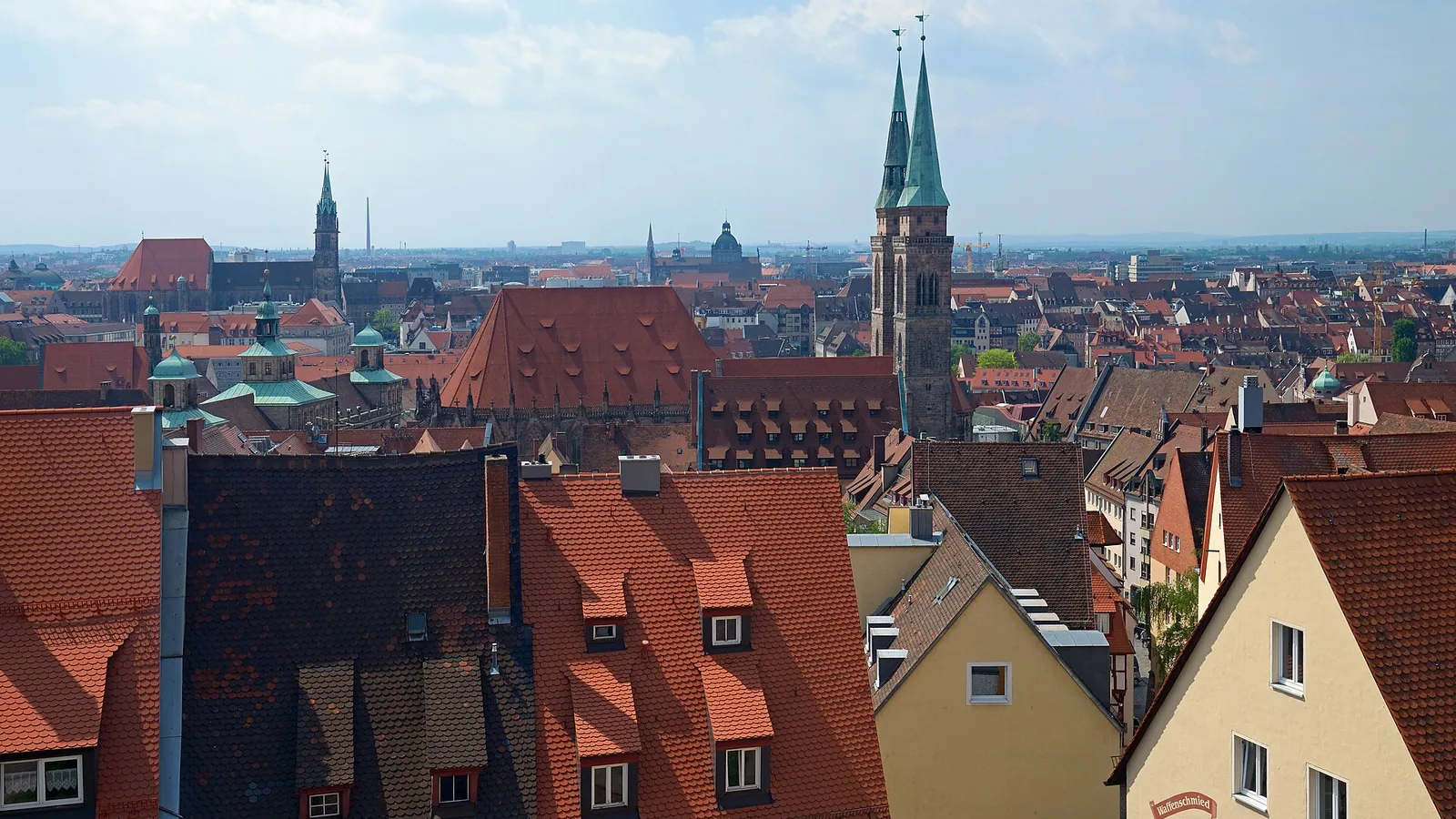 Nuremberg's old town rooftops seen from the walls of the Kaiserburg castle