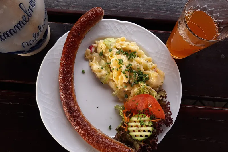 Bratwurst served with German potato salad
