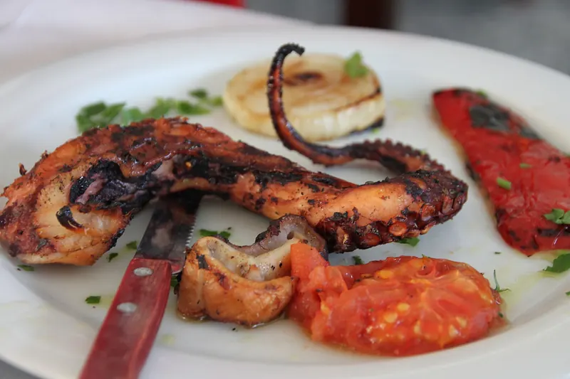 Grilled octopus, a classic Greek seafood dish