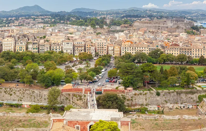An aerial view of Corfu's UNESCO-listed Old Town