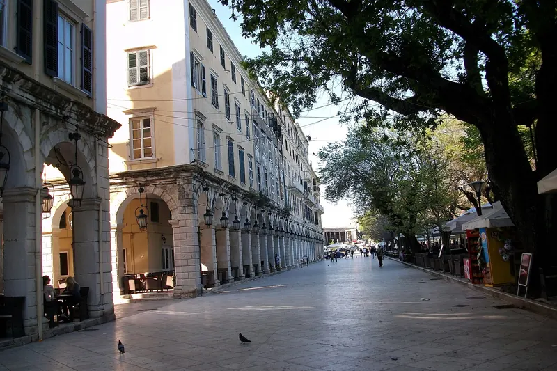 The arcaded Liston esplanade in Corfu Old Town