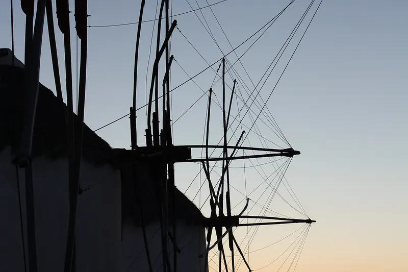 The historic windmills overlooking Mykonos Town