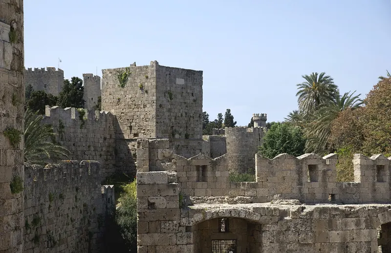 The fortified medieval walls of Rhodes Old Town
