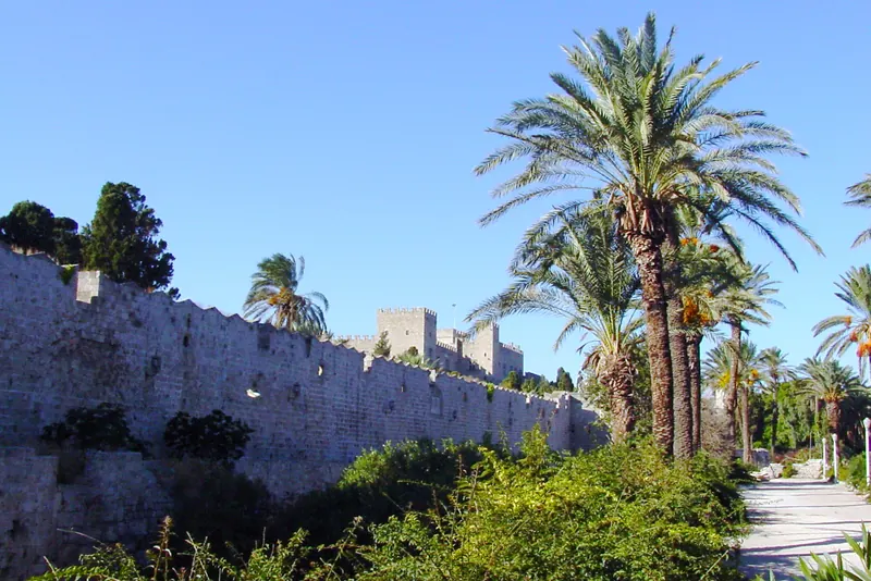 Walking beside the Old Town's walls and dry moat