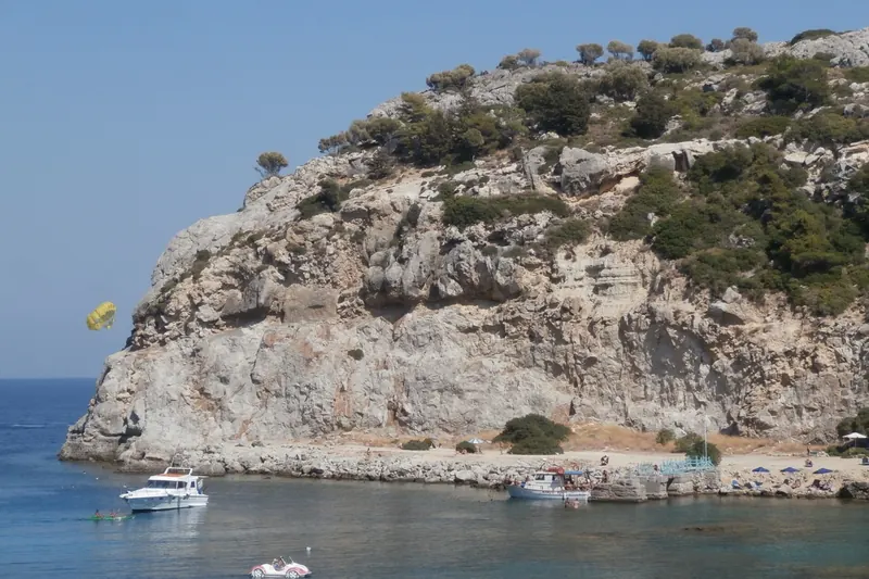 The scenic cove of Anthony Quinn Bay