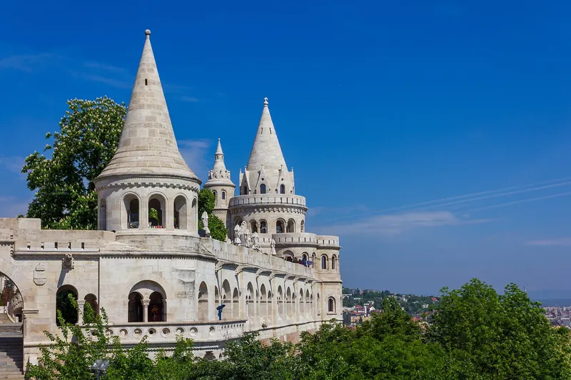 The white turrets of Fisherman's Bastion above the Danube