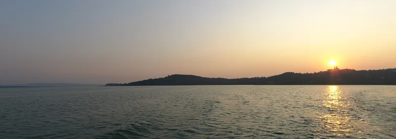 Tihany Abbey on the peninsula above Lake Balaton at sunset