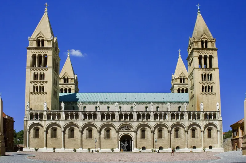 The four-towered Pécs Cathedral in neo-Romanesque style