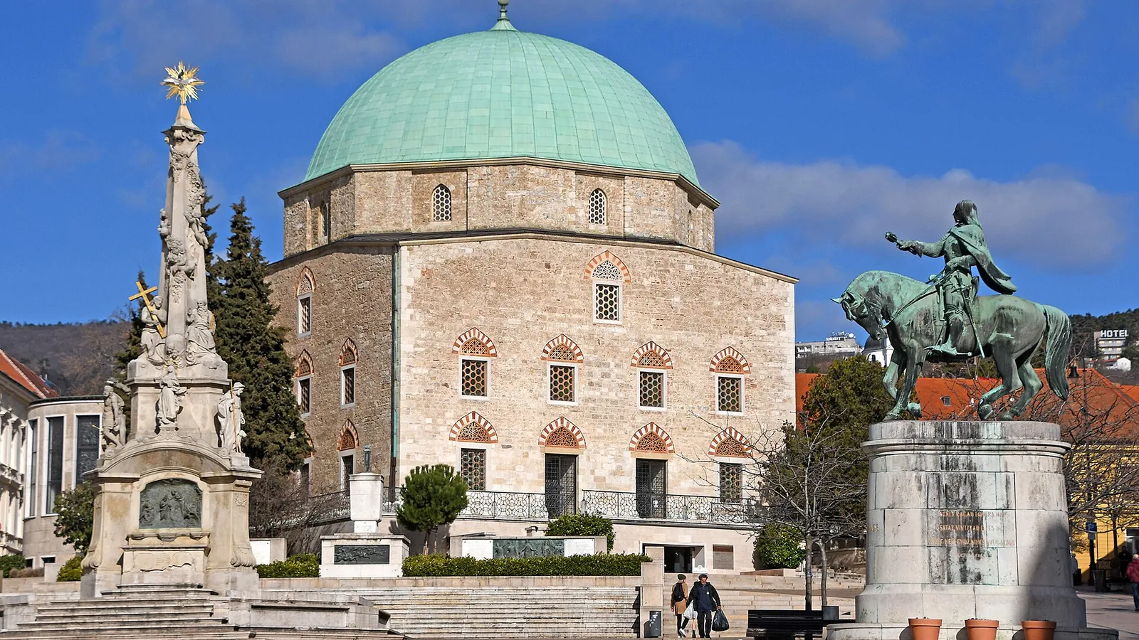 Széchenyi Square in Pécs with the domed Mosque-Church