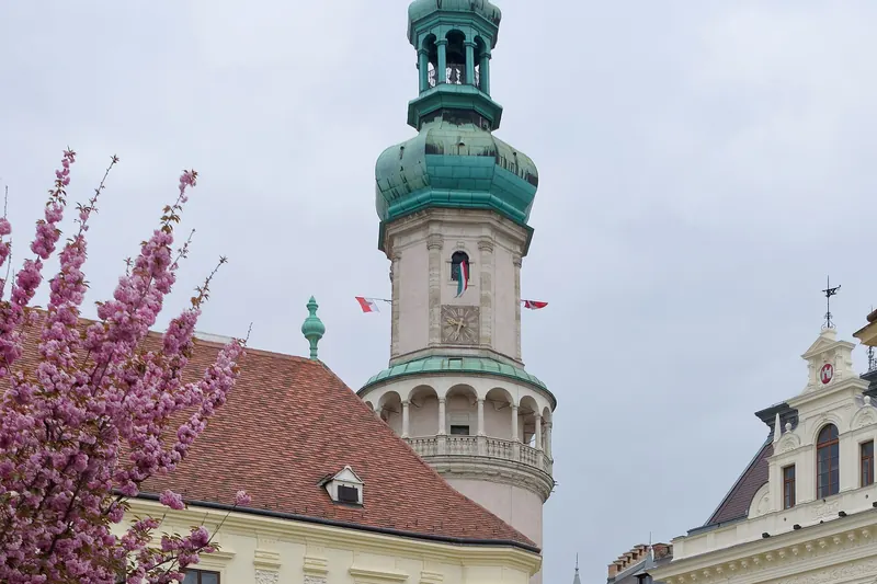 The Fire Tower of Sopron seen through an old town arch