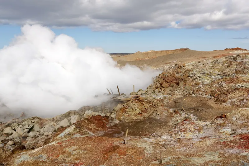 Steam rising from Gunnuhver's boiling mudpots