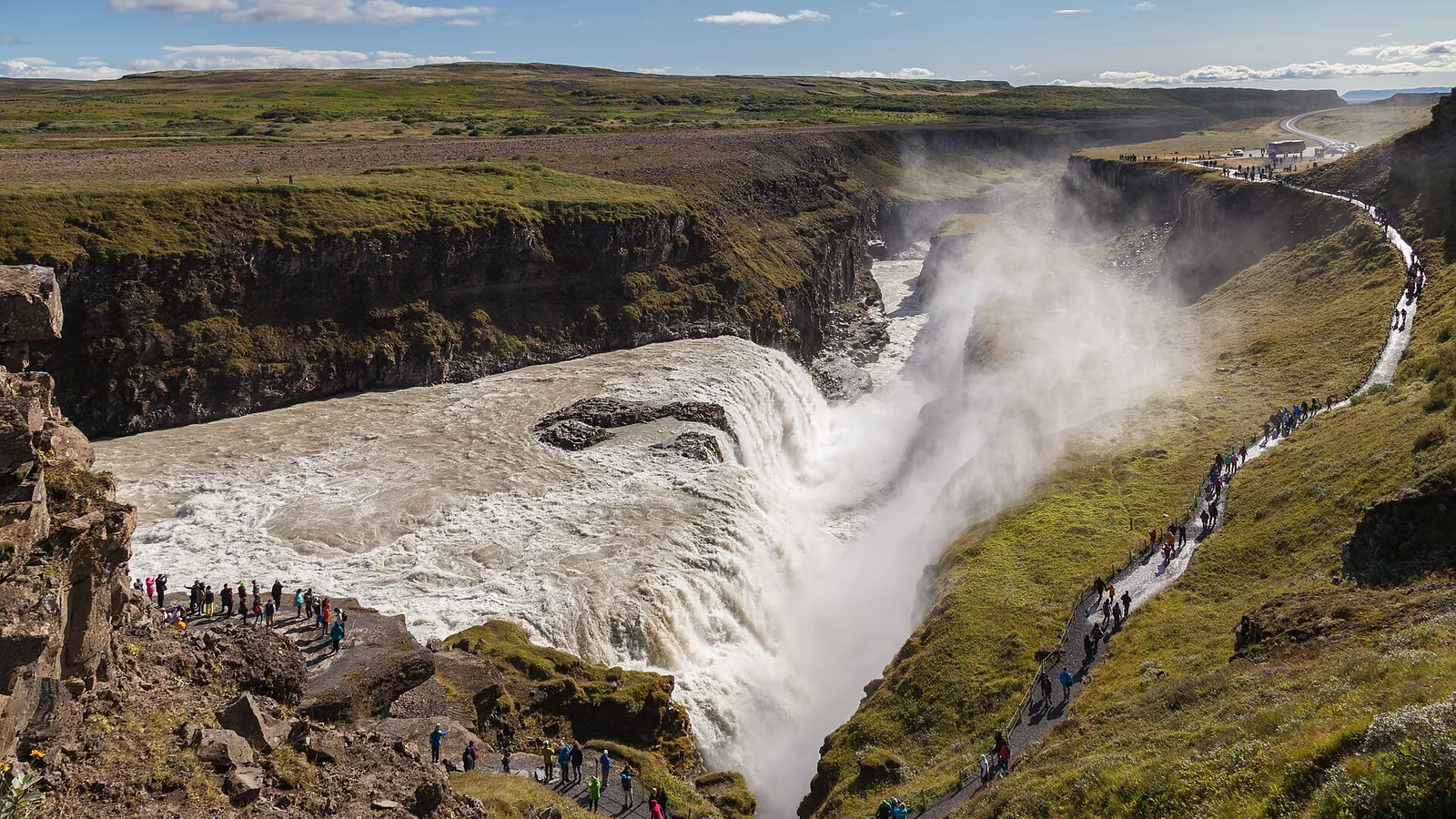 Gullfoss waterfall cascading in two tiers on Iceland's Golden Circle