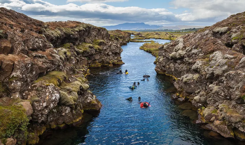 The Silfra fissure, a glacial-water-filled crack between two tectonic plates