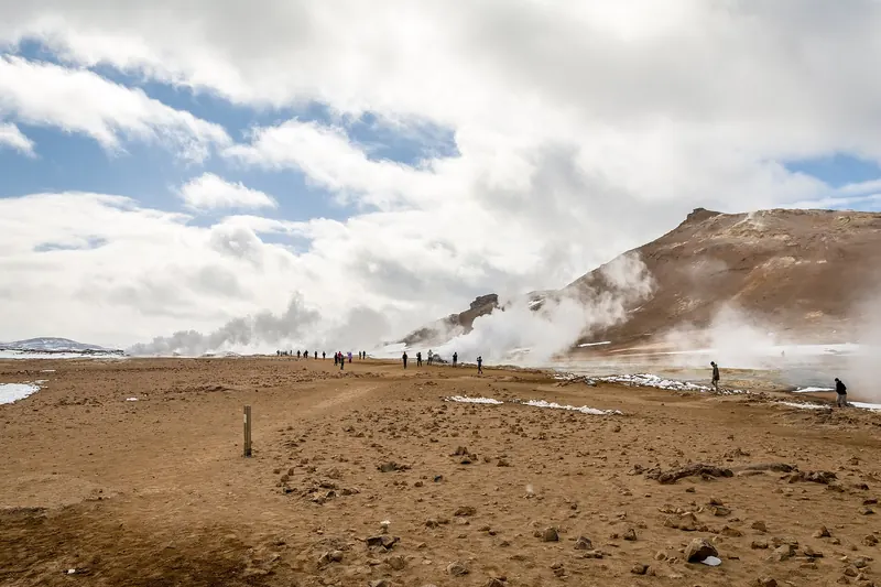 Steaming vents and bubbling mudpots at the Hverir geothermal field