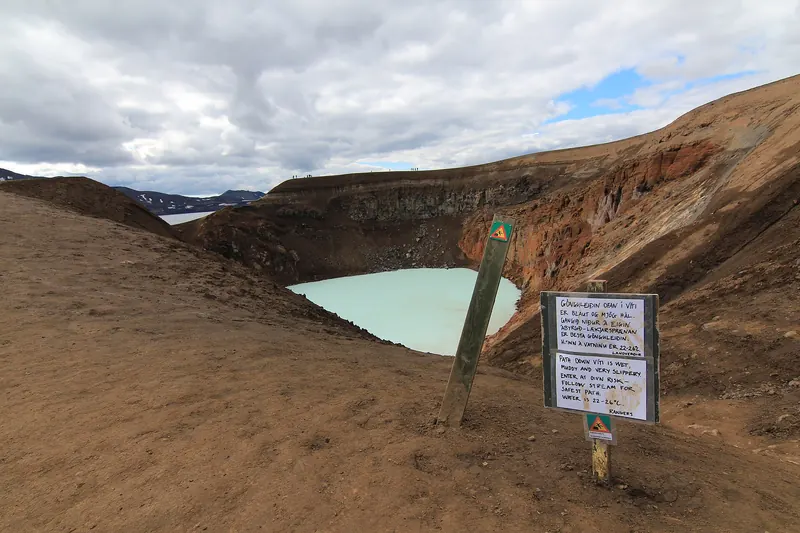 The Víti crater's warm milky-blue water at Askja