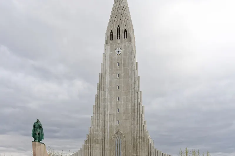 Hallgrímskirkja, Reykjavik's landmark church, rising above the city