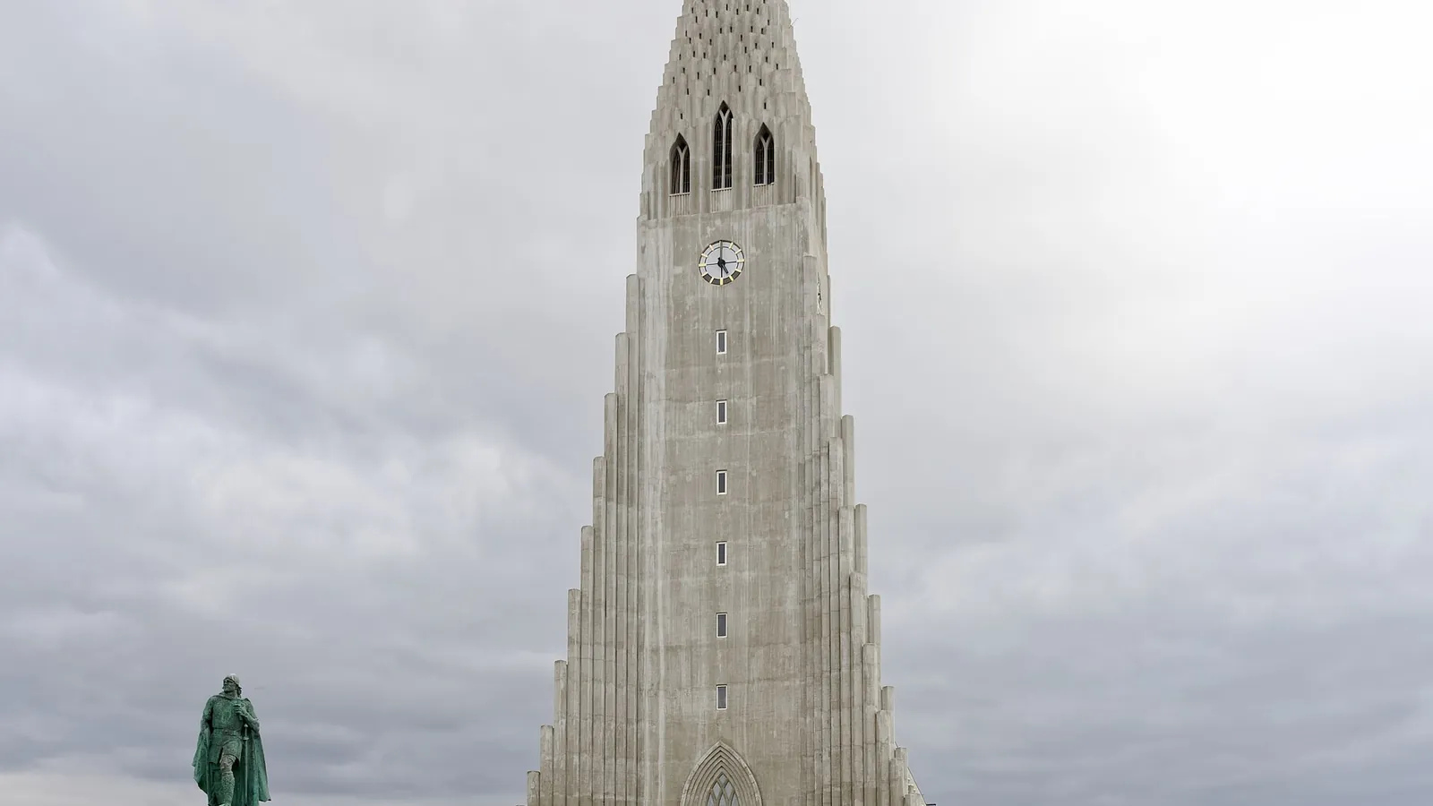 Hallgrímskirkja, Reykjavik's landmark church, rising above the city