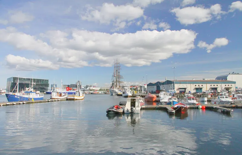 Boats moored at Reykjavik's old harbour