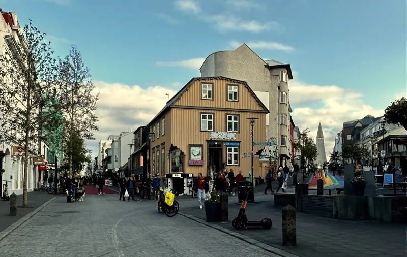 Shops and cafés along Reykjavik's main street, Laugavegur