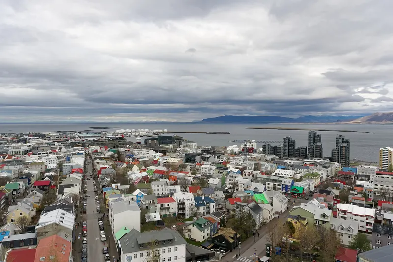 The view over Reykjavik's rooftops from Hallgrímskirkja's tower