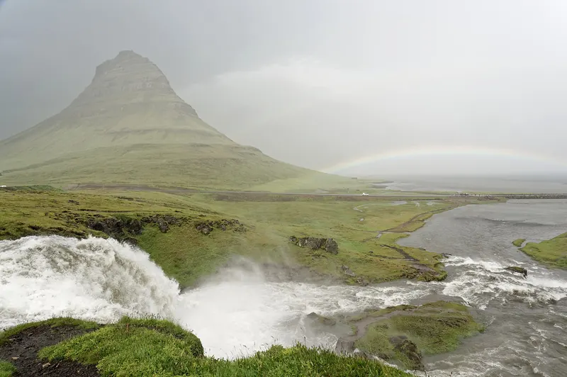 Kirkjufell mountain rising above the Snæfellsnes peninsula