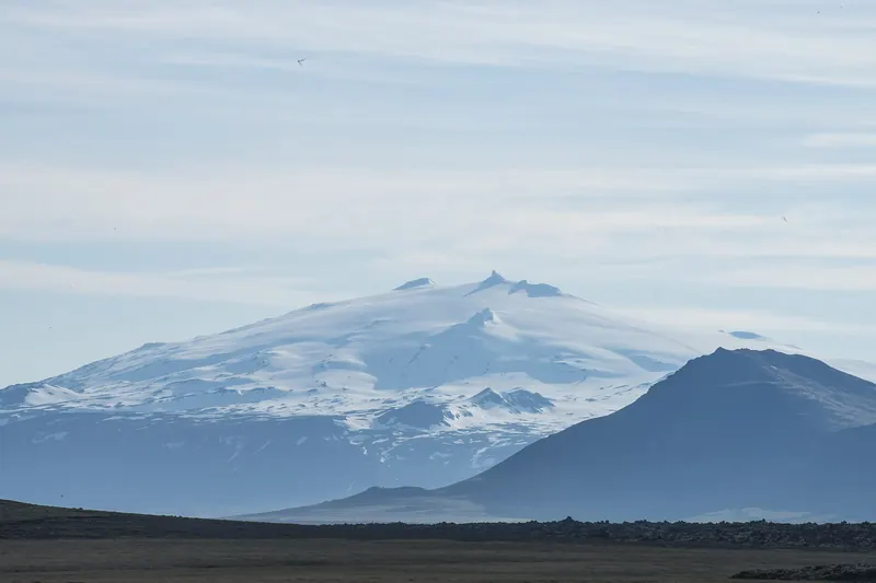 Snæfellsjökull, the glacier-capped volcano at the tip of the peninsula
