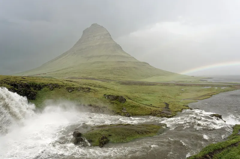 Kirkjufell mountain and its nearby waterfall