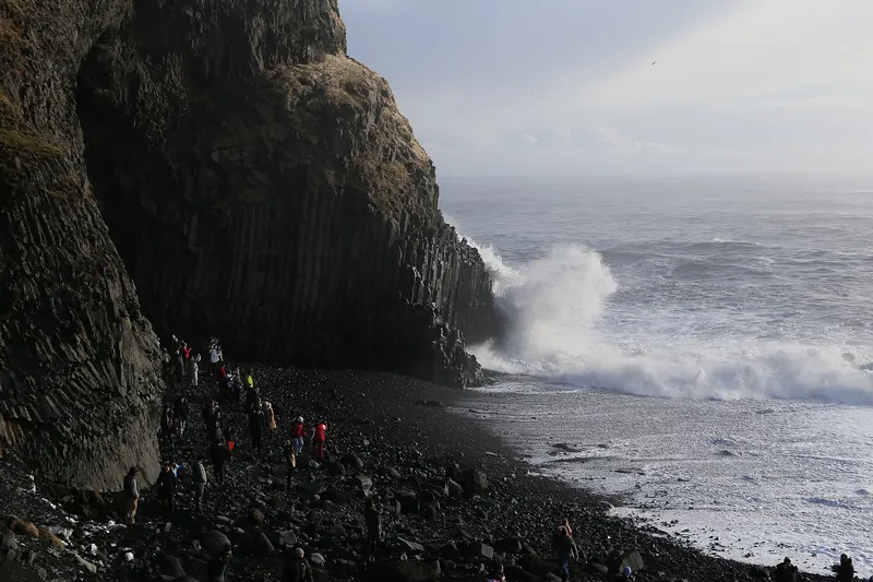 The hexagonal basalt columns at Reynisfjara black sand beach