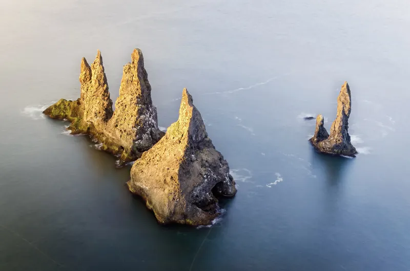 The Reynisdrangar sea stacks visible from Reynisfjara beach