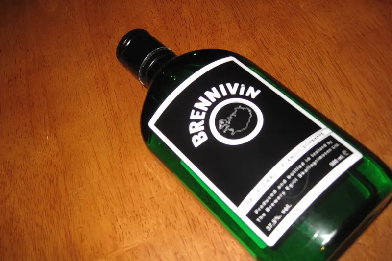 A bottle of Brennivín, Iceland's traditional caraway-flavoured spirit