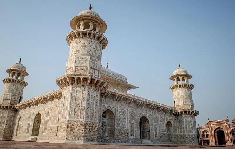 The delicately inlaid marble tomb of Itimad-ud-Daulah in Agra