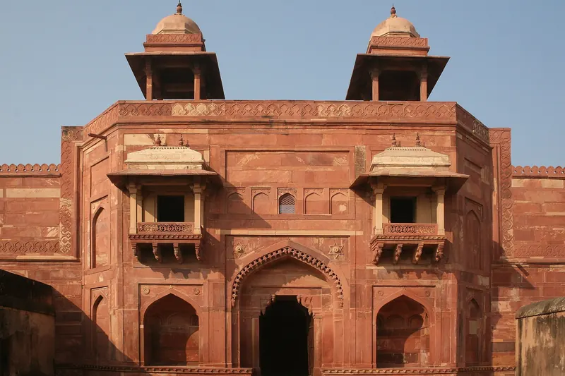 Red sandstone buildings of the abandoned Mughal city of Fatehpur Sikri
