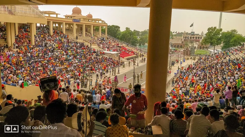 The border gates and stands at the Attari–Wagah ceremony ground