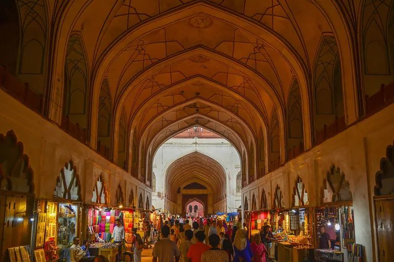 The red sandstone walls and gate of the Red Fort in Delhi