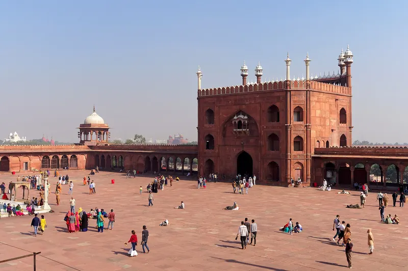 The domes and courtyard of the Jama Masjid in Old Delhi