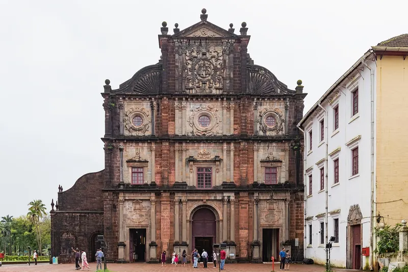 The laterite façade of the Basilica of Bom Jesus in Old Goa