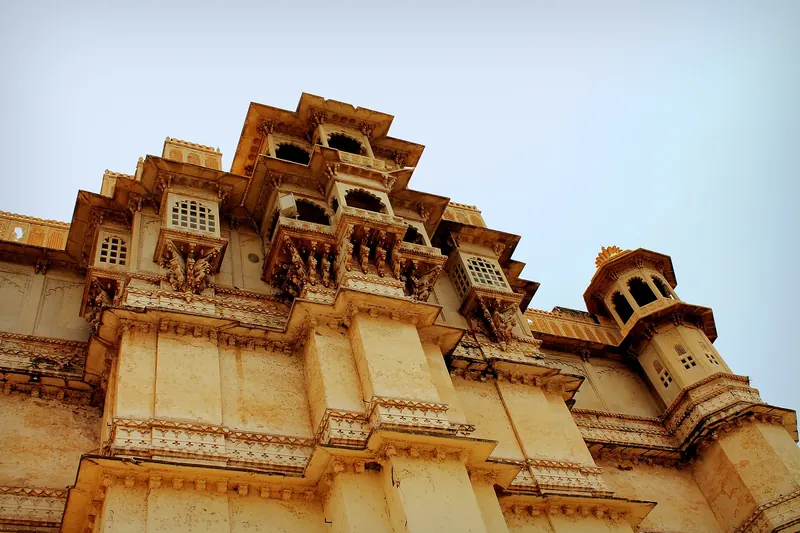 The façade of the City Palace at Udaipur above Lake Pichola