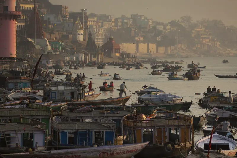 Scindia Ghat on the Ganges in Varanasi early in the morning