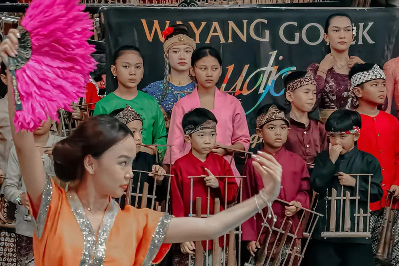 A traditional Sundanese cultural performance at Saung Angklung Udjo