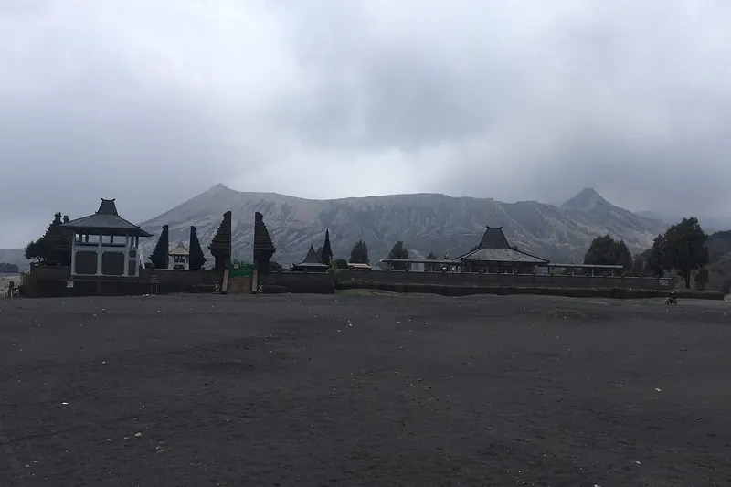 Pura Luhur Poten, a Hindu temple standing in the Sea of Sand below Mount Bromo