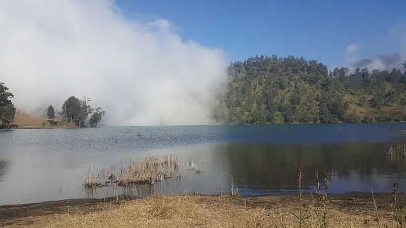 Ranu Kumbolo, a mountain lake on the route to Mount Semeru