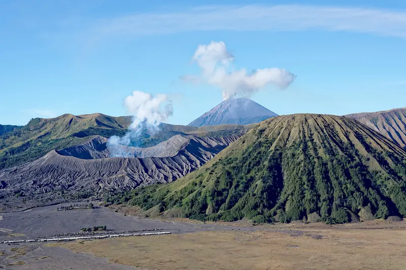 Mount Bromo and Mount Semeru volcanoes in East Java, Indonesia