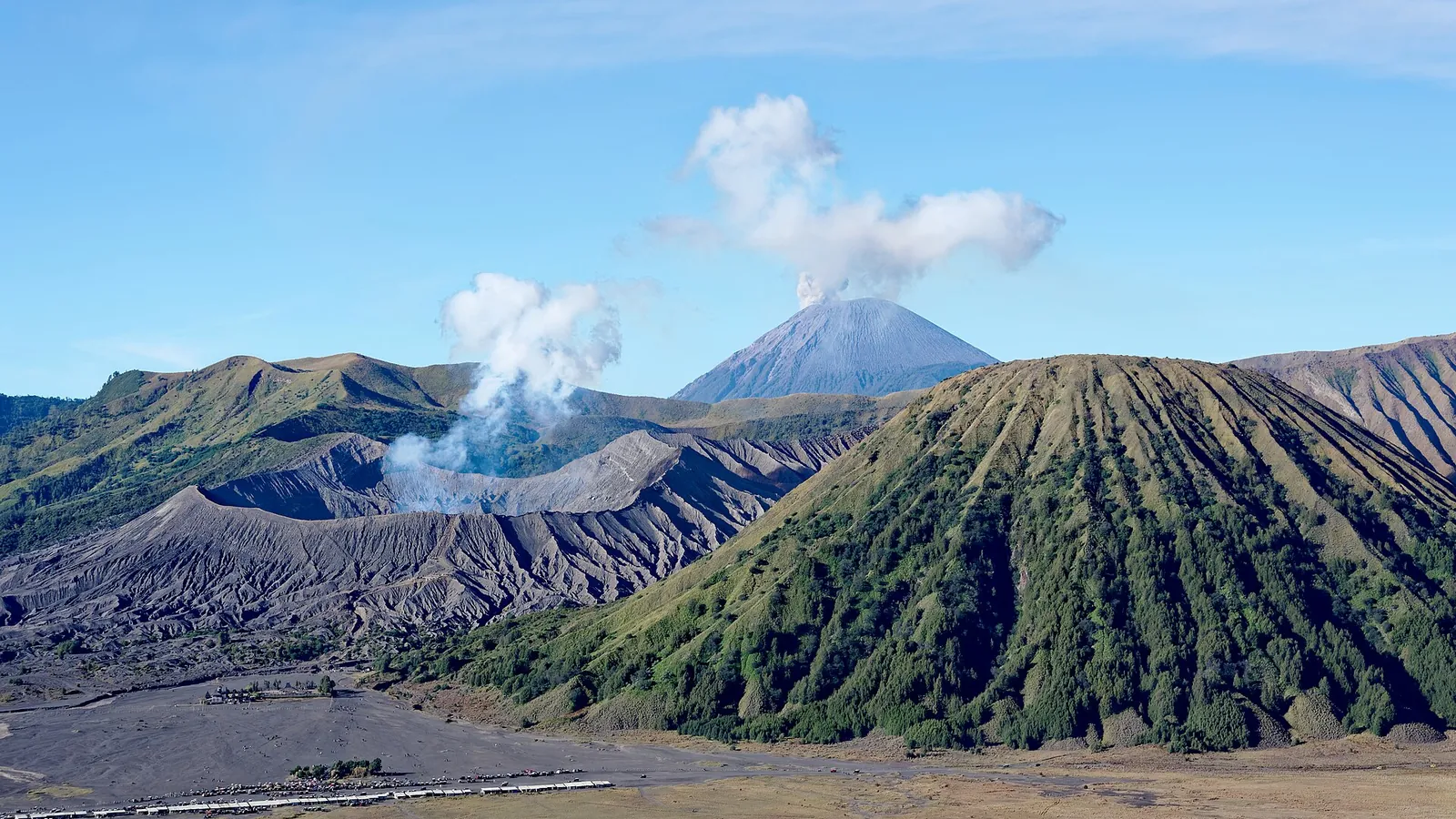 Mount Bromo and Mount Semeru volcanoes in East Java, Indonesia