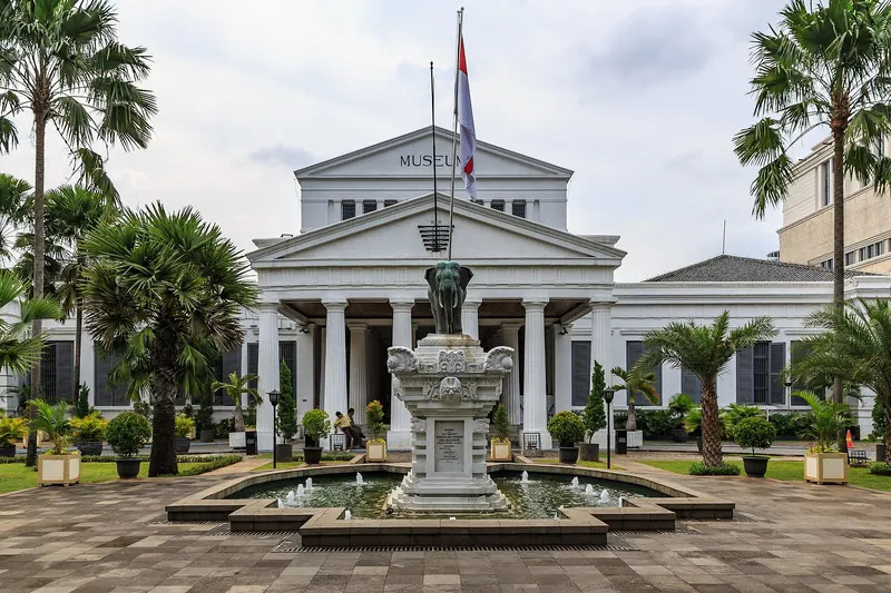 The colonnaded facade of Indonesia's National Museum in Jakarta