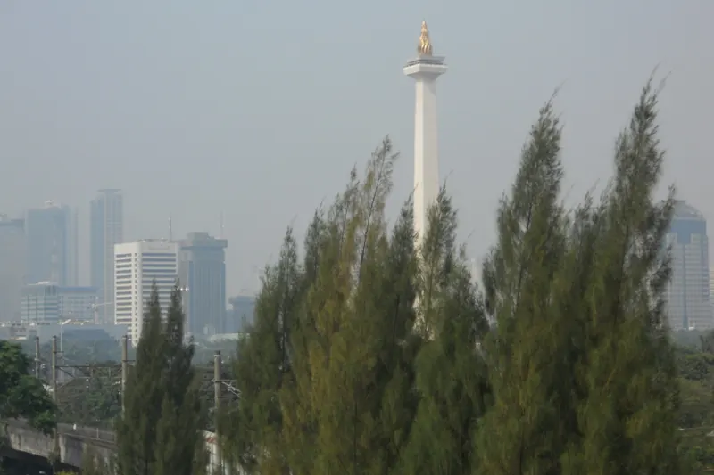 Monas, Jakarta's National Monument, seen from nearby Istiqlal Mosque