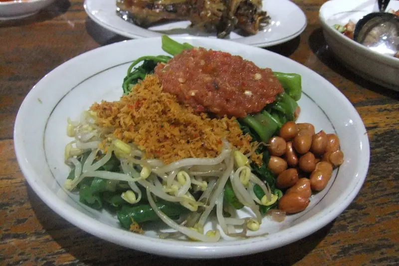 Plecing kangkung, a spicy Lombok water spinach salad