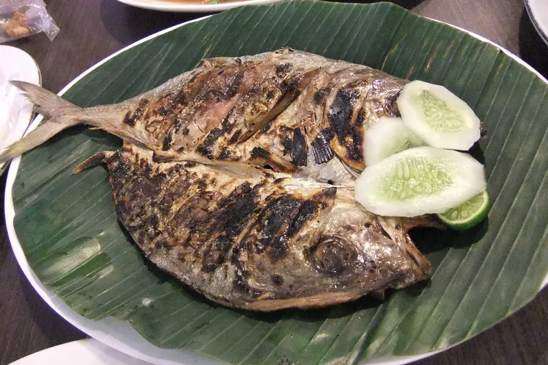 Grilled seafood served on an Indonesian beach
