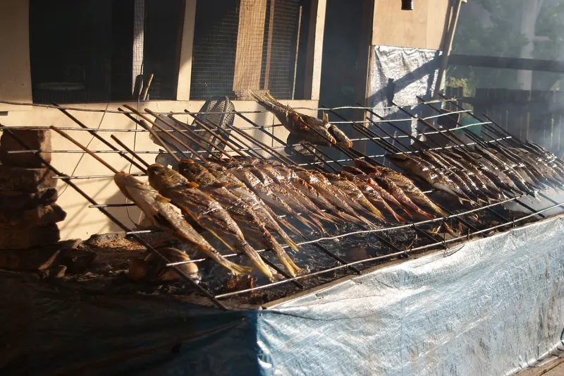 Grilled fish served on an Indonesian beach