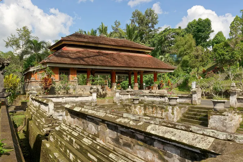 The carved stone entrance to Goa Gajah, the Elephant Cave temple